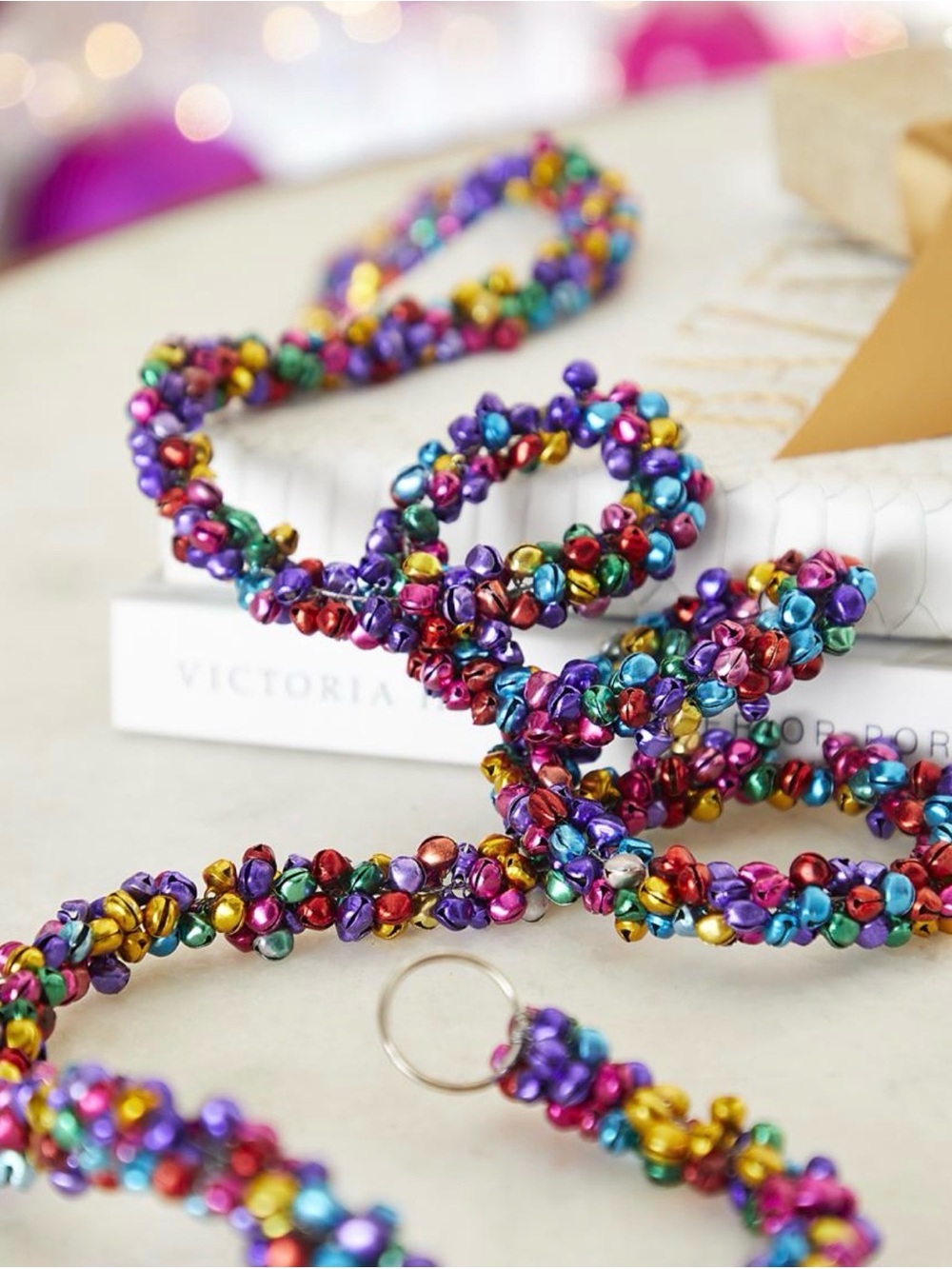 RARE Neiman Marcus Candied Christmas Bell Garland 72” Multicolor